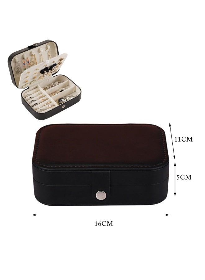 Large capacity jewelry box storage box Anti-oxidation necklace earrings ring storage PU leather jewelry storage box(Black)  - Image 4