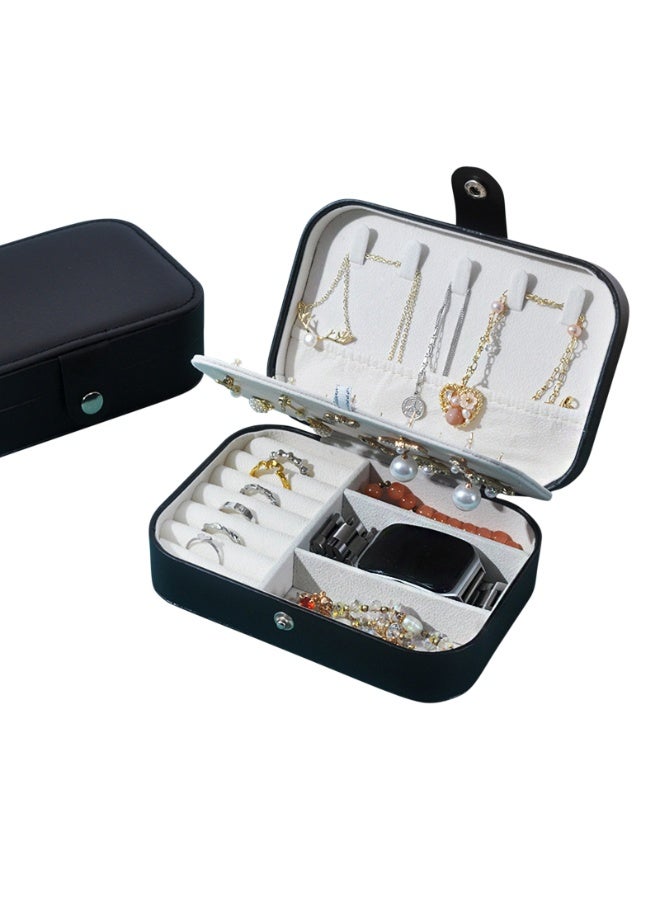 Large capacity jewelry box storage box Anti-oxidation necklace earrings ring storage PU leather jewelry storage box(Black)  - Image 3