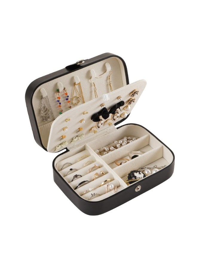 Large capacity jewelry box storage box Anti-oxidation necklace earrings ring storage PU leather jewelry storage box(Black)  - Image 1