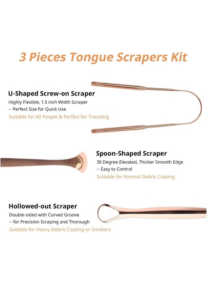 Generic 3-Piece Tongue Scraper Set for Oral Cleaning Reduce Bad Breath Stainless Steel  - Image 3