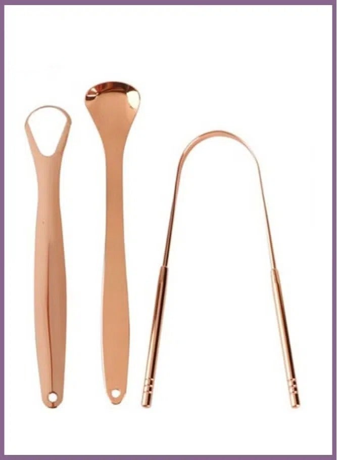 Generic 3-Piece Tongue Scraper Set for Oral Cleaning Reduce Bad Breath Stainless Steel  - Image 1
