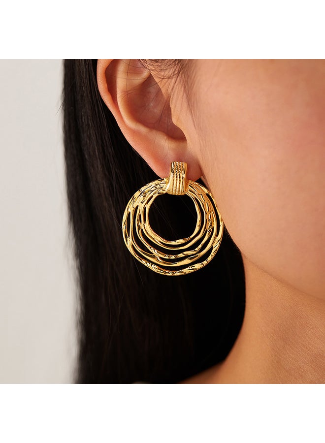 Retro Fashion Earrings For Women, Simple Stainless Steel High-Grade Ring, Gold-Plated Earrings - Image 3