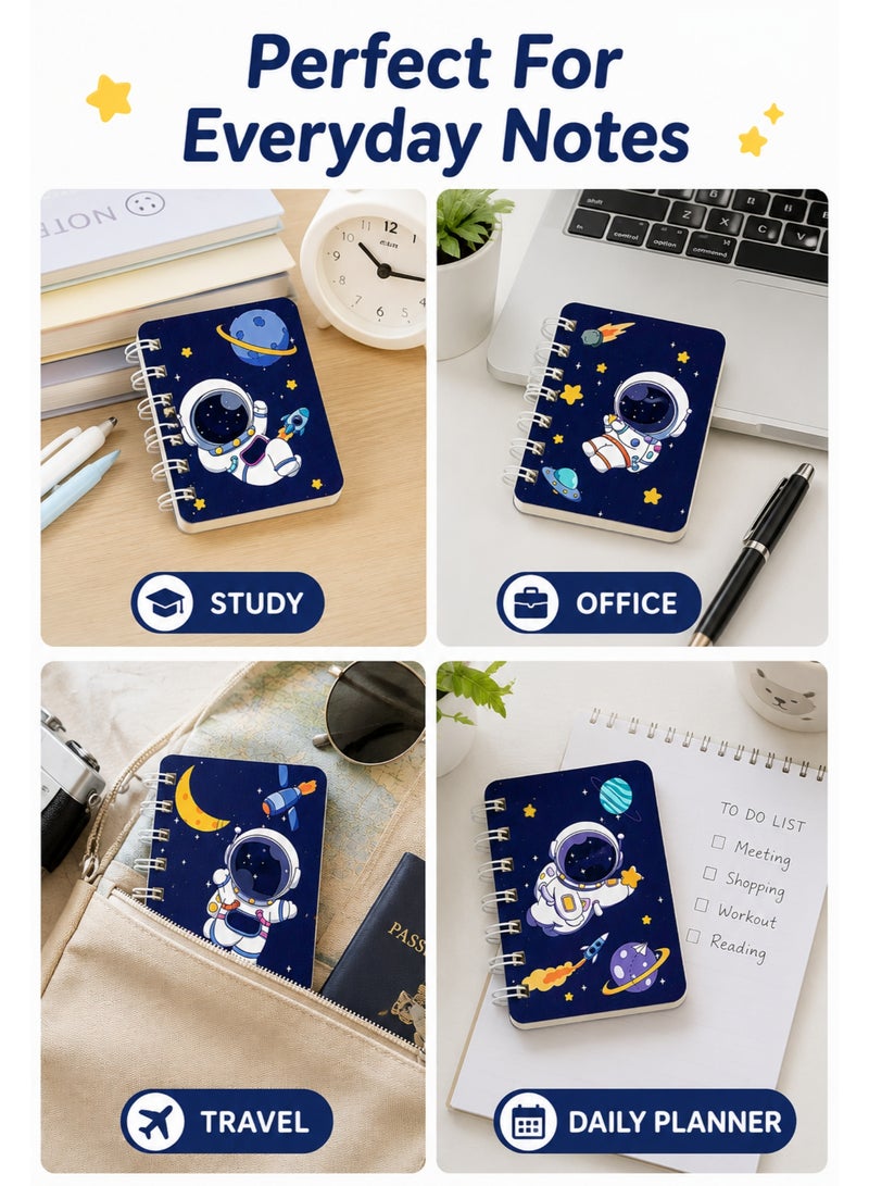 مجموعة 4 دفاتر ملاحظات صغيرة بسلك حلزوني، دفاتر جيب بتصميم رائد الفضاء والفضاء، دفتر كتابة محمول للمدرسة والمكتب والسفر والملاحظات اليومية للأطفال والطلاب - Image 5