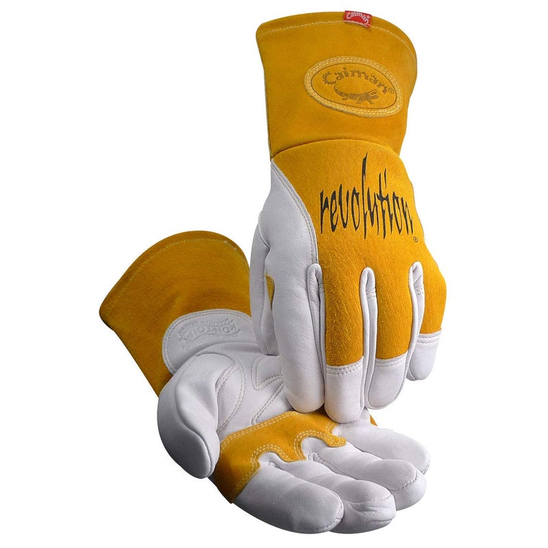Caiman Premium Cow Grain MIGStick Welding Gloves TwoLayer Back Insulation Unlined Large Pulse Protector Kevlar Kontour WhiteGold Medium 18104 - Image 1