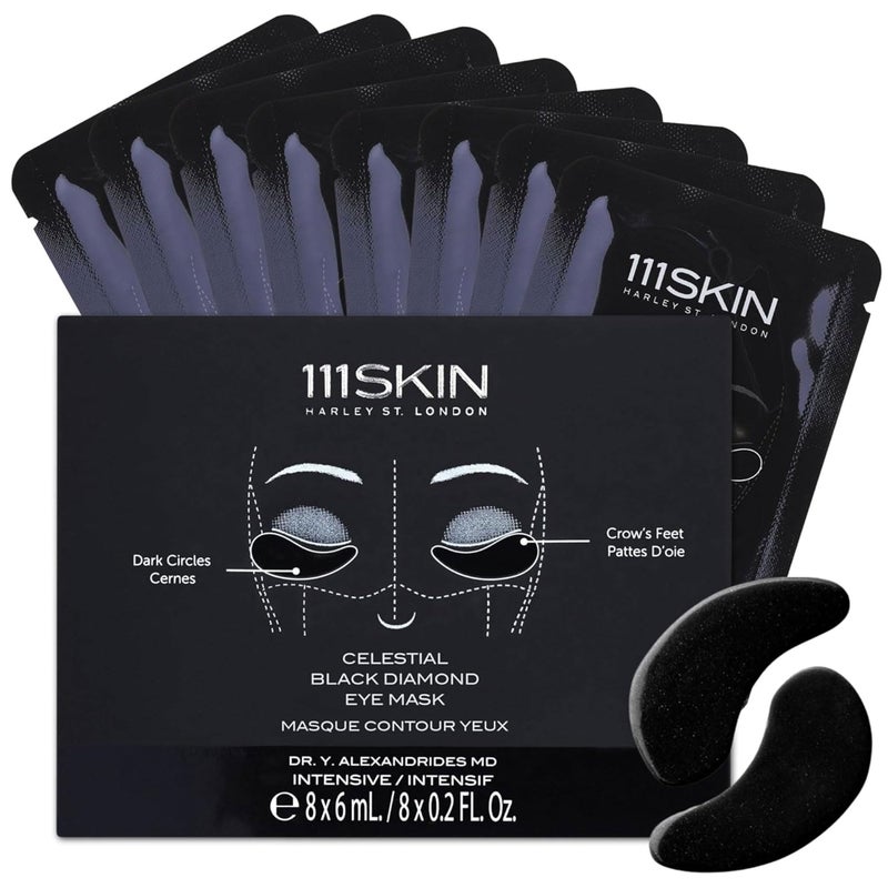 111SKIN Black Diamond Eye Mask, Hydrating Under Eye Patches for Dark Circles with Retinol, Hyaluronic Acid & Niacinamide, Helps Lift & Firm the Appearance of Fine Lines & Undereye Area, 8 Pairs - Image 1