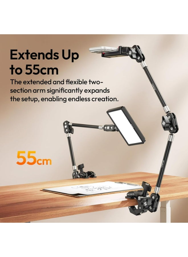 ULANZI 22'' CO78 Magic Arm w Desk C Clamp, Camera Mount Articulating Friction Arm w Super Clamp, 1/4" & ARRI Pins, Overhead Phone Mount Holder Stand, 1kg f Phone & Action Cam, Video Light - Image 3