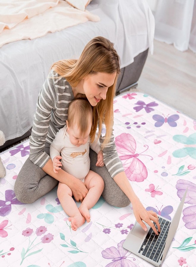 Funtery 43 x 43 Inch Boho Baby Play Mat Portable Crawling Washable Foldable Tummy Time Non Slip Baby Floor Large Playpen Mat for Infants Toddlers Floor Playpen Activity(Butterfly) - Image 5