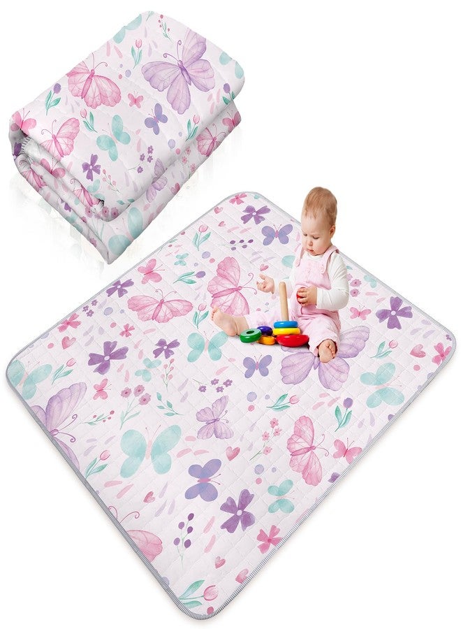 Funtery 43 x 43 Inch Boho Baby Play Mat Portable Crawling Washable Foldable Tummy Time Non Slip Baby Floor Large Playpen Mat for Infants Toddlers Floor Playpen Activity(Butterfly) - Image 1