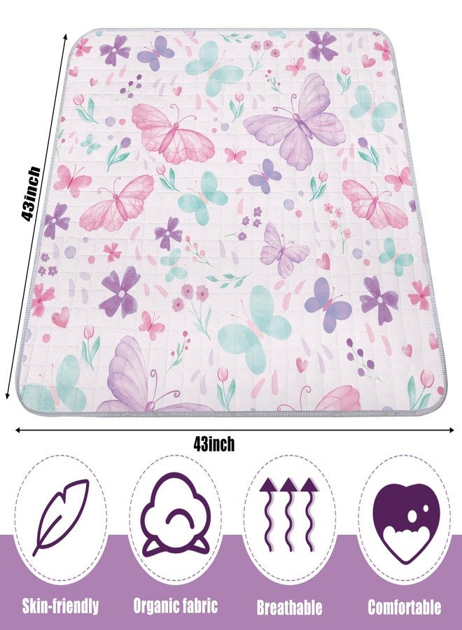 Funtery 43 x 43 Inch Boho Baby Play Mat Portable Crawling Washable Foldable Tummy Time Non Slip Baby Floor Large Playpen Mat for Infants Toddlers Floor Playpen Activity(Butterfly) - Image 4