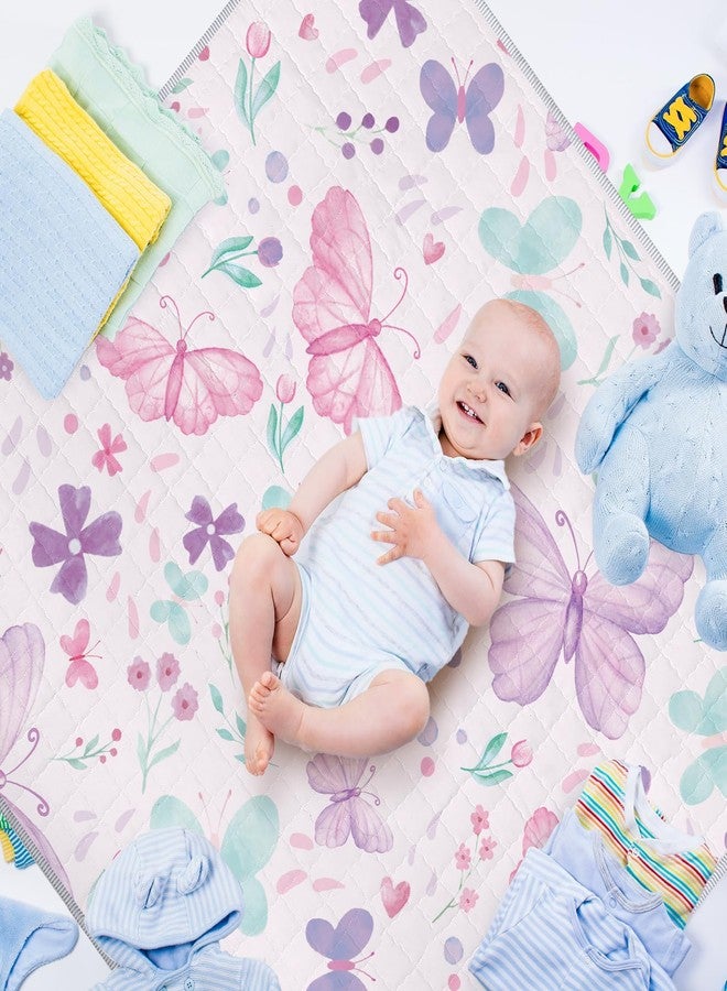 Funtery 43 x 43 Inch Boho Baby Play Mat Portable Crawling Washable Foldable Tummy Time Non Slip Baby Floor Large Playpen Mat for Infants Toddlers Floor Playpen Activity(Butterfly) - Image 2