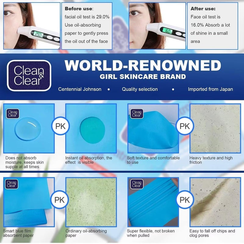 Clean & Clear Oil Control Film Replacment for Oil-Absorbing Sheets,5pack(total 300sheets)Oil Blotting Sheets for Face,9% Larger,Makeup Friendly High-performance Handy Face Blotting Paper for Oily Skin Cross part assemble fit - Image 3
