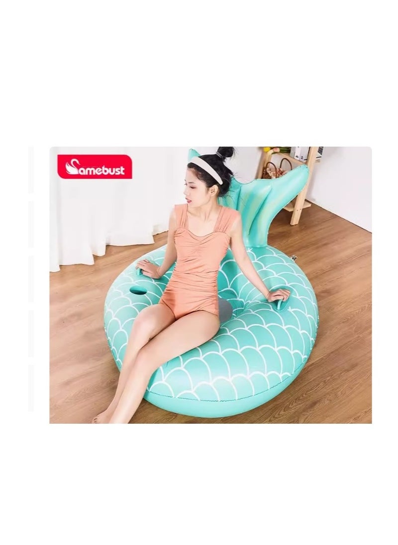 Y&D - Swimming Ring, Inflatable Pool Float, Mermaid Floaties Chair Lounger for Adults, Air Sofa Floating Large with Cup Holders, Backrest, Mesh Bottom, Water Party Summer Beach - Image 1