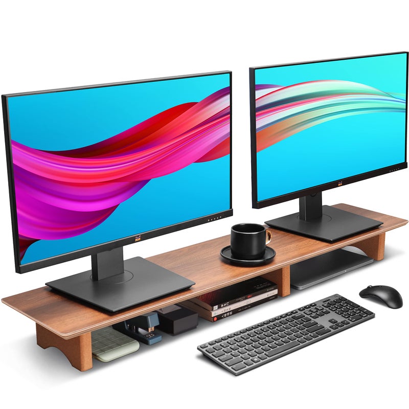 Aothia Aothia Large Computer Monitor Stand, Wooden Riser with Durable Cork Block Legs for Heavy Laptops/Computer/TV/PC, Perfect Organizer for Office/Home (Walnut, Large)  - Image 1