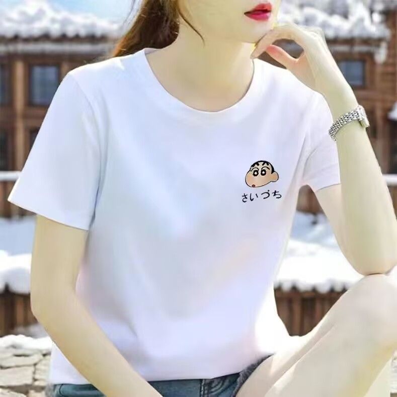 White Summer Casual Loose plus size Student Round Neck Printed Short-sleeved T-shirt Womens Slimming Letter New Simple T-shirt 03025 - Image 1