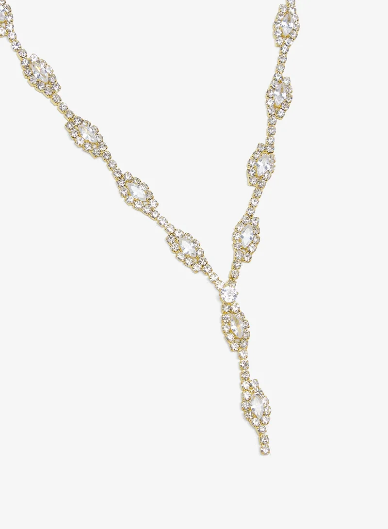 Ella Limited Edition Gold Dainty Gold Diamonte Jewelry Set Necklace Earrings for Women | Best Price UAE