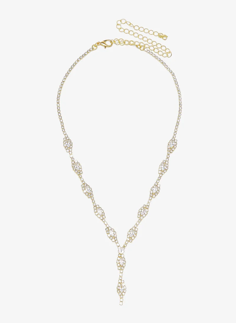 Ella Limited Edition Gold Dainty Gold Diamonte Jewelry Set Necklace Earrings for Women | Best Price UAE