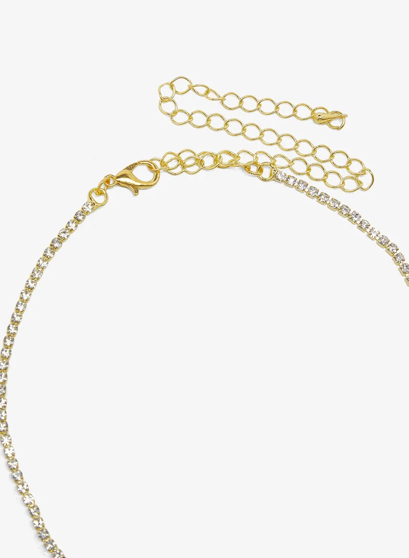 Ella Limited Edition Gold Dainty Gold Diamonte Jewelry Set Necklace Earrings for Women | Best Price UAE