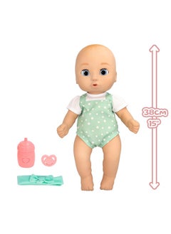 iMC Toys IMC Toys Be Loved Babies Sam 15" Realistic Soft Body Baby Doll with Open/Close Eyes with Bottle, Pacifier, Headband, & Outfit|Blue| Ages 18M+  - Image 4