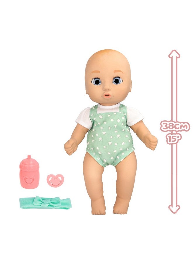 iMC Toys IMC Toys Be Loved Babies Sam 15" Realistic Soft Body Baby Doll with Open/Close Eyes with Bottle, Pacifier, Headband, & Outfit|Blue| Ages 18M+ - Image 4