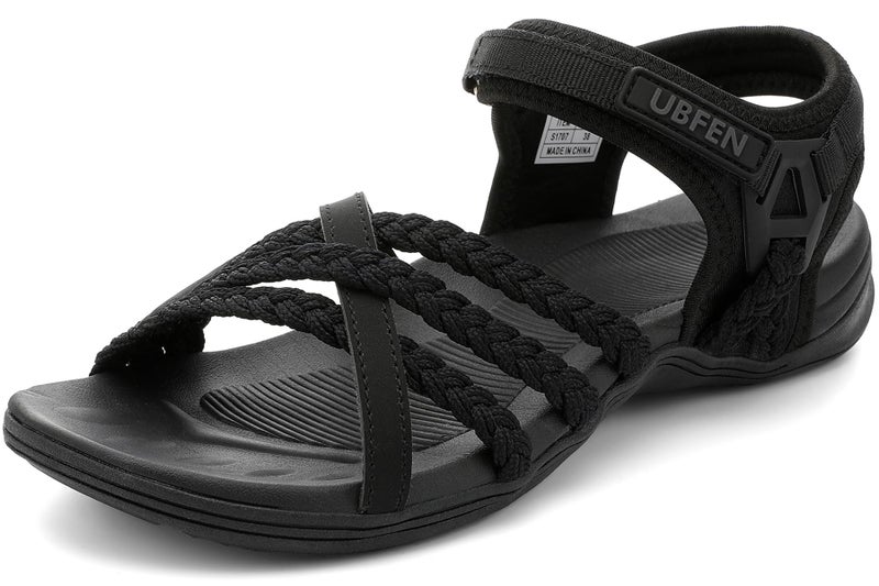 UBFEN Womens Hiking Sandals Walking Outdoor Sports Comfortable Water Sandals with Arch Support Comfortable for Beach Camping Travel Golf Black Size US 7 - Image 1