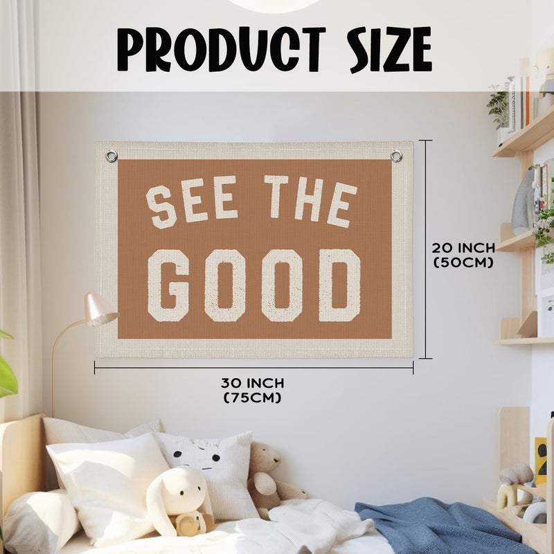 Wheatwin See The Good Wall Decor, Inspirational Wall Decor, Boho Accent Vintage See The Good Sign Linen Banner Wall Hanging Banner Flag, Accent Wall Decor - Image 4