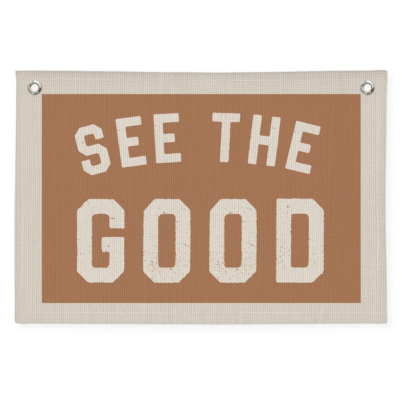 Wheatwin See The Good Wall Decor, Inspirational Wall Decor, Boho Accent Vintage See The Good Sign Linen Banner Wall Hanging Banner Flag, Accent Wall Decor - Image 1