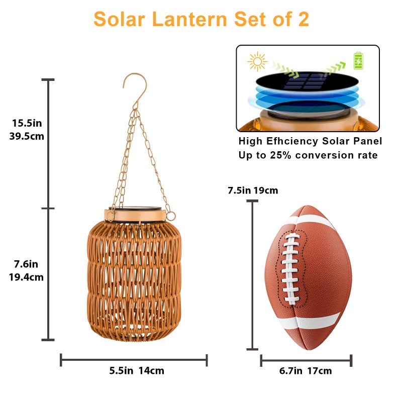 ALL FORTUNE Solar Outdoor Lanterns Waterproof, Hanging Rattan Lantern Lights for Outside, Solar lamp Outdoor Chandelier Idea for Gazebo Pergola Porch Patio Pathway Decor (2) - Image 3