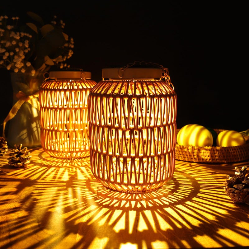 ALL FORTUNE Solar Outdoor Lanterns Waterproof, Hanging Rattan Lantern Lights for Outside, Solar lamp Outdoor Chandelier Idea for Gazebo Pergola Porch Patio Pathway Decor (2) - Image 1