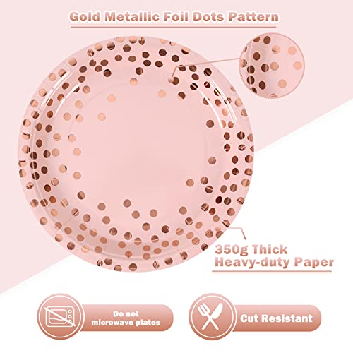 CENLBJ Pink and Rose Gold Paper Plates- 100 Pack- 50 x 7 Dessert Plates & 50 x 6.5 Napkins, Pink Paper Plate and Napkins Party Supplies for Baby Showers, Birthdays and All Occasions - Image 3