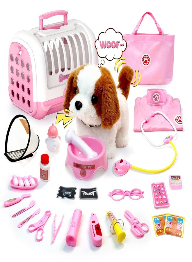 UBeesize Doctor Kit for Toddlers 3-5 with Interactive Plush Dog, Kids Vet Playset with Medical Tools and Costume, Toddler Doctor Play Set Toy, Gift for Girls Ages 3-5, Pink - Image 1