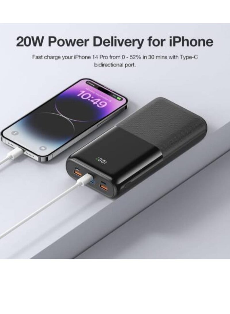 VEGER 30000mAh Power Bank 22.5W Large Battery Capacity Power Bank with LED Display Multi Input & Output to Charge All Devices Black - Image 3