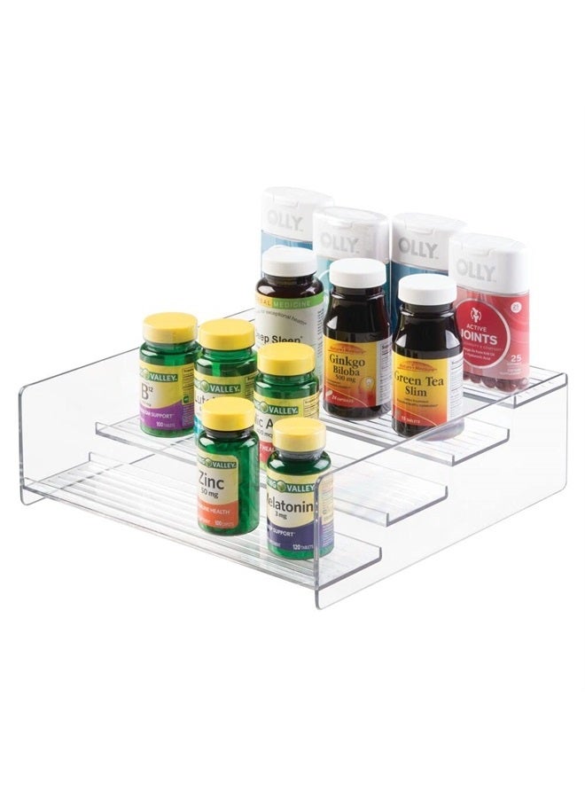 mDesign Plastic Bathroom Storage Organizer Shelf for Cabinet, Vanity, Countertop - Holds Vitamins, Supplements, Medicine Bottles, Nail Polish, Makeup - 4 Levels - Ligne Collection, Clear