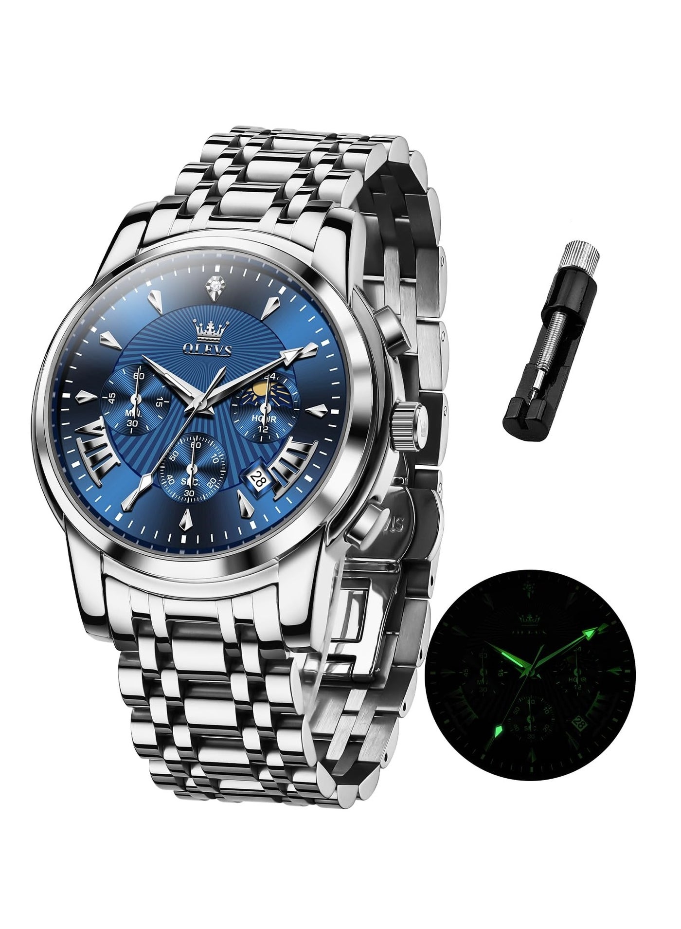 OLEVS Watches for Mens Stainless Steel Analog Quartz Wrist Watches Date Waterproof Luminous Business Casual Male Watches