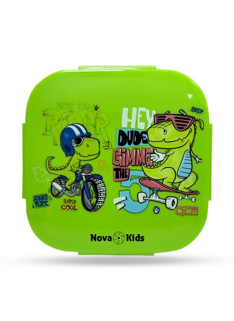 Bento Lunch Box, Square 1000Ml, T- Rex Green