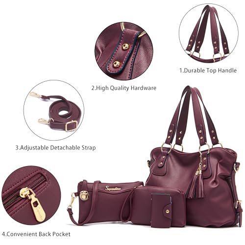 Soperwillton Fashion Handbag for Women Shoulder Bag Top Handle Satchel Hobo Tote Bag Purse Set 4pcs - Image 3