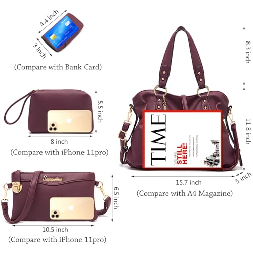 Soperwillton Fashion Handbag for Women Shoulder Bag Top Handle Satchel Hobo Tote Bag Purse Set 4pcs - Image 4