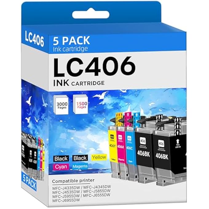 LC406 LC406XL INK CARTRIDGES COMPATIBLE FOR BROTHER LC406 LC406 XL LC 406 XL WORK FOR MFC-J4335DW MFC-J5855DW MFC-J4535DW MFC-J6555DW MFC-J6955DW PRINTER (5 PACK, 2 BLACK, CYAN, MAGENTA, YELLOW) - Image 2