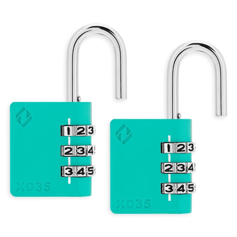 Zarker Xd35 Combination Lock 3-Digit Padlock For School Gym Sports Lockerlock Fence Toolbox Case Hasp Storage (2-Pack Emerald) - Image 2