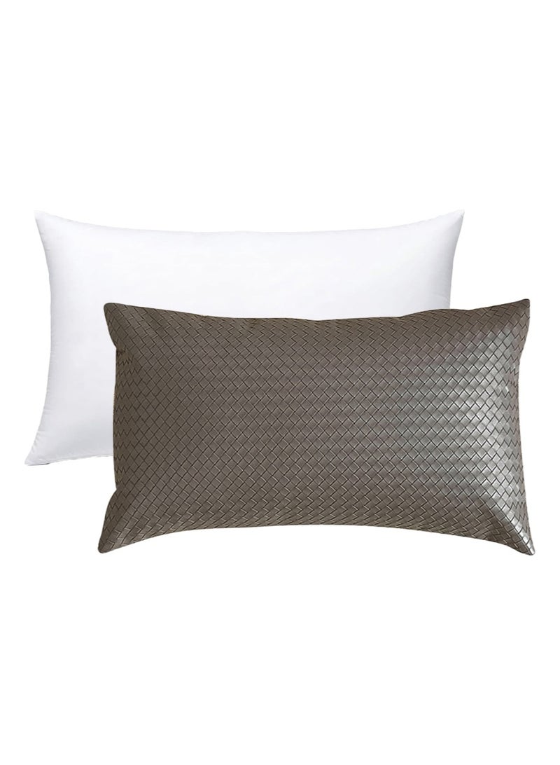 ايكانبو وسادة قطنية من الجلد الصناعي المنسوج من مادة البولي يوريثان (تتضمن غطاء وسادة وبطانة وسادة)، وسادة فناء مقاومة لجميع الأحوال الجوية، جاهزة للاستخدام عند فتحها، لتزيين أثاث الحديقة المنزلية (بني) - Image 1