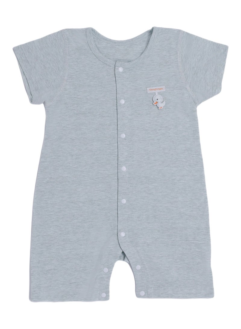 Baby Half-Sleeve Romper - Cotton Blend Lightweight Bodysuit with Duck Pendant, Front Snap Closure - For 3-18 Months - Image 2