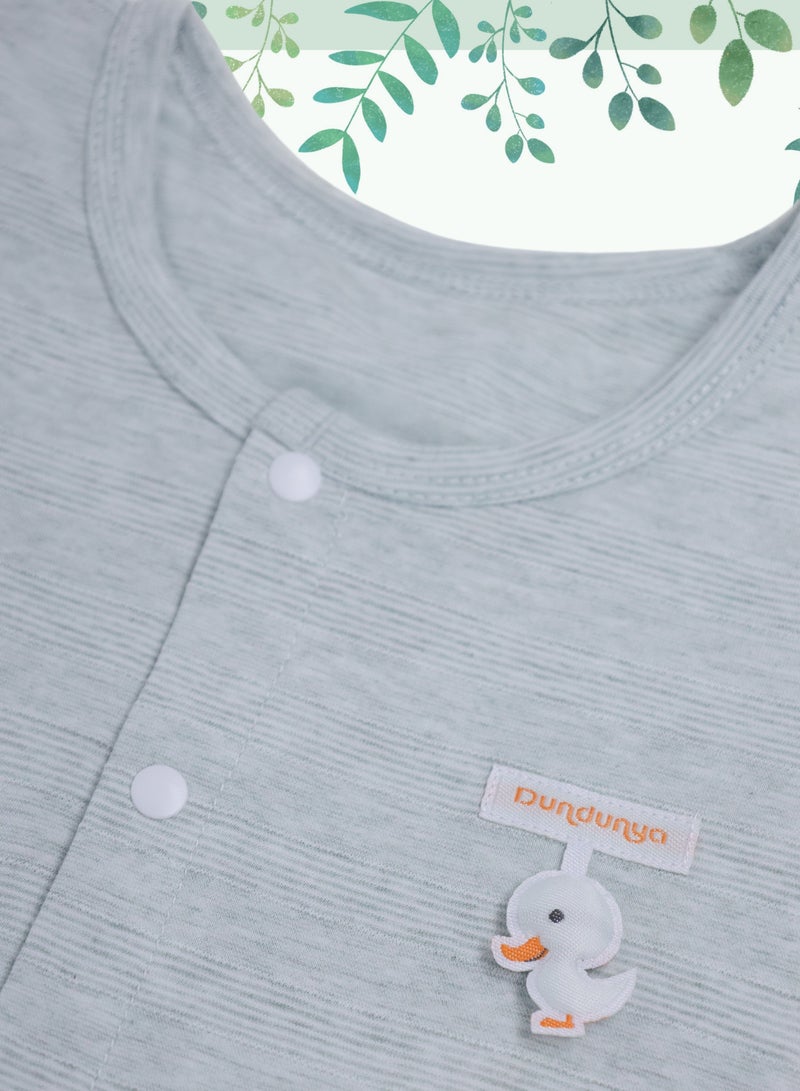 Baby Half-Sleeve Romper - Cotton Blend Lightweight Bodysuit with Duck Pendant, Front Snap Closure - For 3-18 Months - Image 3