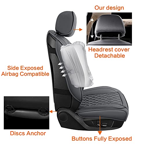 Pariitadin Leather Car Seat Covers Full Set, Waterproof Breathable Faux Leather Automotive Seat Covers for Cars, Non-Slip Car Interior Covers Universal Fit Most Cars Sedans Trucks SUVs, Gray - Image 4