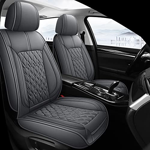 Pariitadin Leather Car Seat Covers Full Set, Waterproof Breathable Faux Leather Automotive Seat Covers for Cars, Non-Slip Car Interior Covers Universal Fit Most Cars Sedans Trucks SUVs, Gray - Image 1