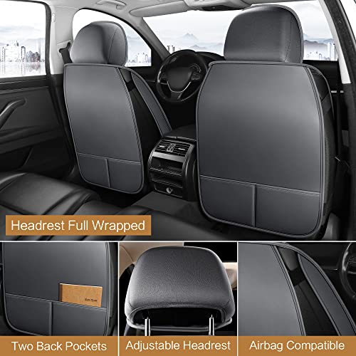 Pariitadin Leather Car Seat Covers Full Set, Waterproof Breathable Faux Leather Automotive Seat Covers for Cars, Non-Slip Car Interior Covers Universal Fit Most Cars Sedans Trucks SUVs, Gray - Image 2