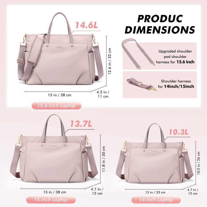 GOLF SUPAGS Laptop Tote Bag 15.6 Inch, Computer Shoulder Bag Large Work Tote Bag for Women, Laptop Carrying Case Stylish Handbag for Business Travel (Pinkish Grey) - Image 3