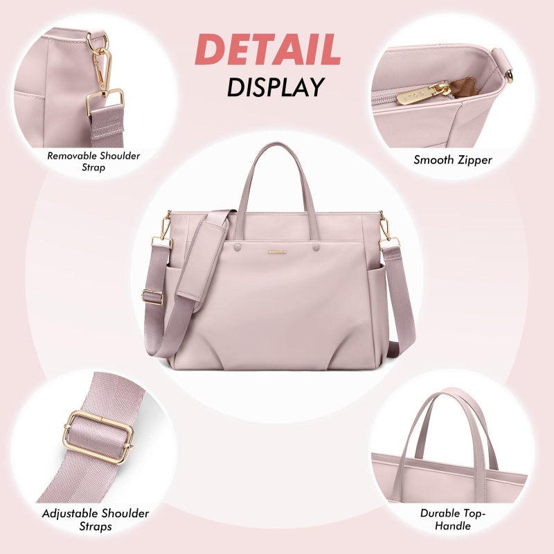 GOLF SUPAGS Laptop Tote Bag 15.6 Inch, Computer Shoulder Bag Large Work Tote Bag for Women, Laptop Carrying Case Stylish Handbag for Business Travel (Pinkish Grey) - Image 5