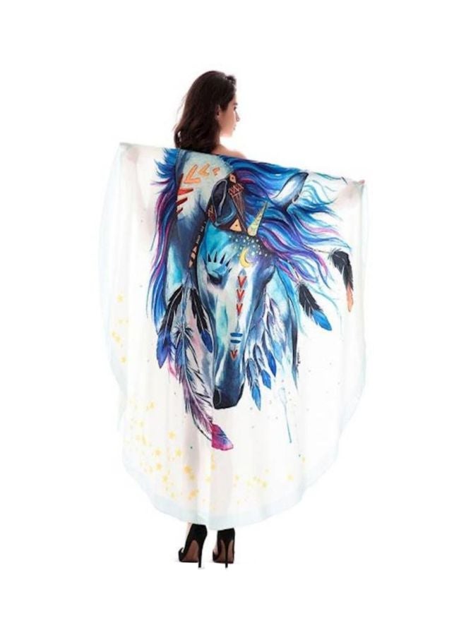 NIBEMINENT Unicorn Printed Beach Towel White/Blue/Pink - Image 1