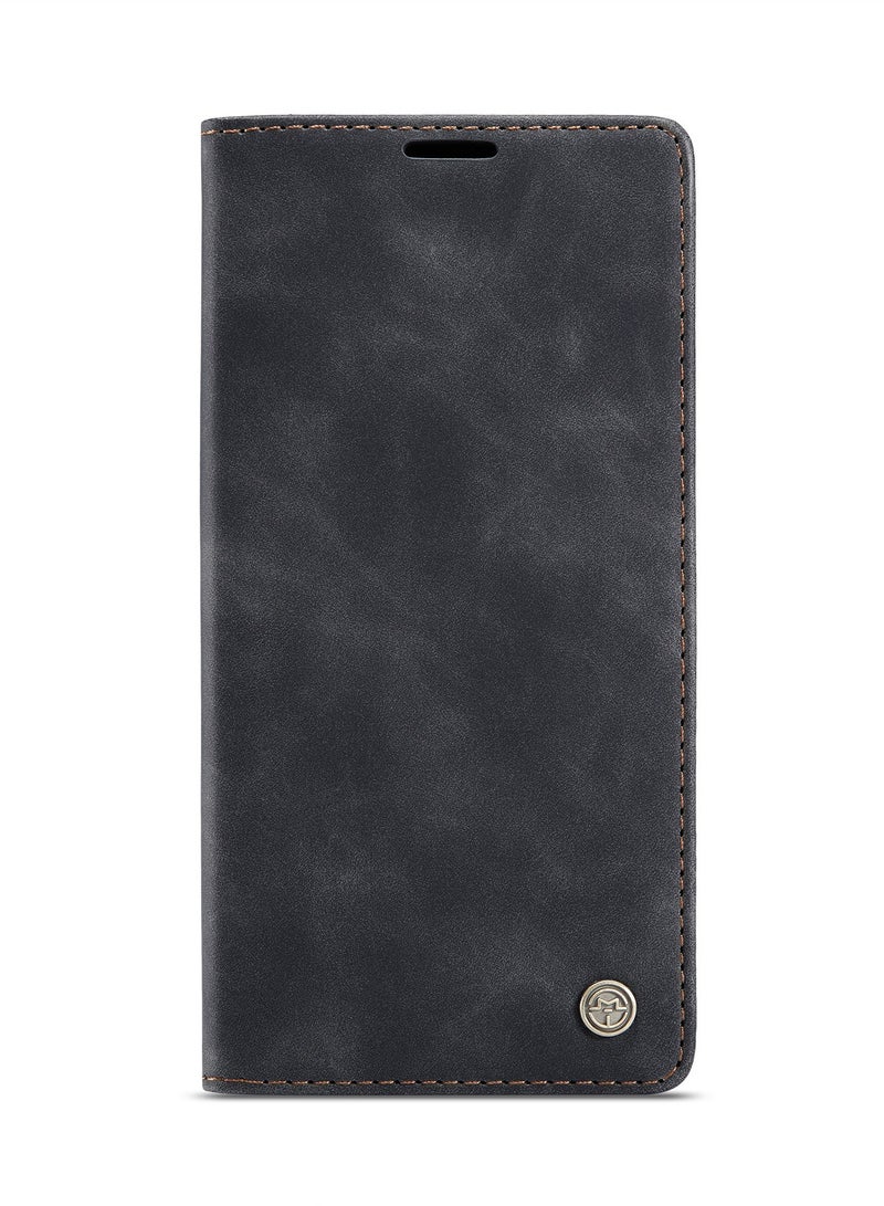 CaseMe Phone Case Luxury PU Leather Design 013 Flip Cover Card Slot Holder Cover For Realme 7 pro (Black ) - Image 1