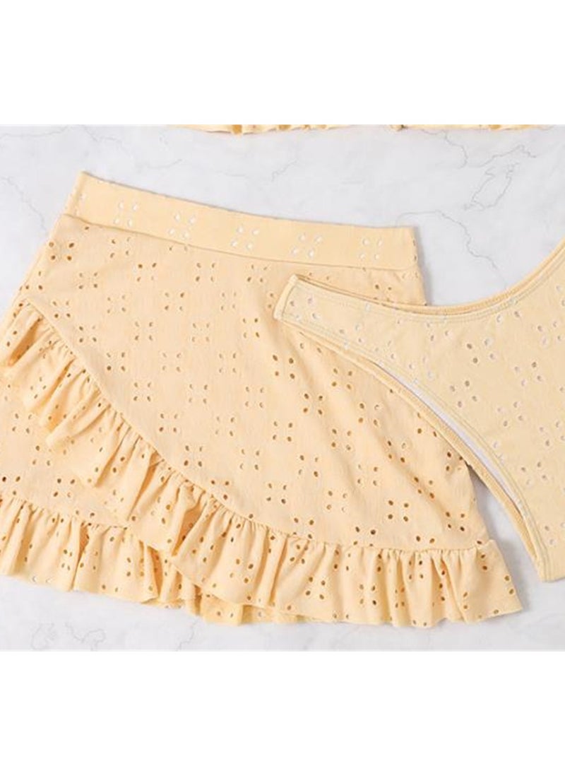 3pcs solid color swimsuit bikini swimsuit set  - Image 4