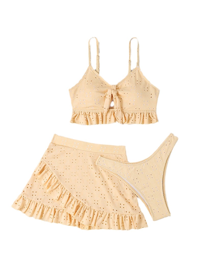 3pcs solid color swimsuit bikini swimsuit set  - Image 1